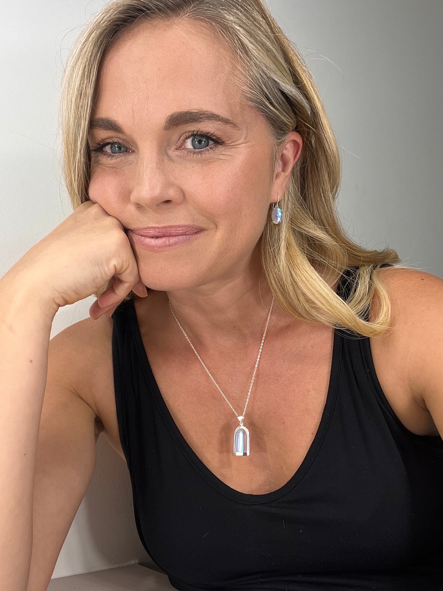 Rainbow Moonstone Sterling Silver Pendant Necklace