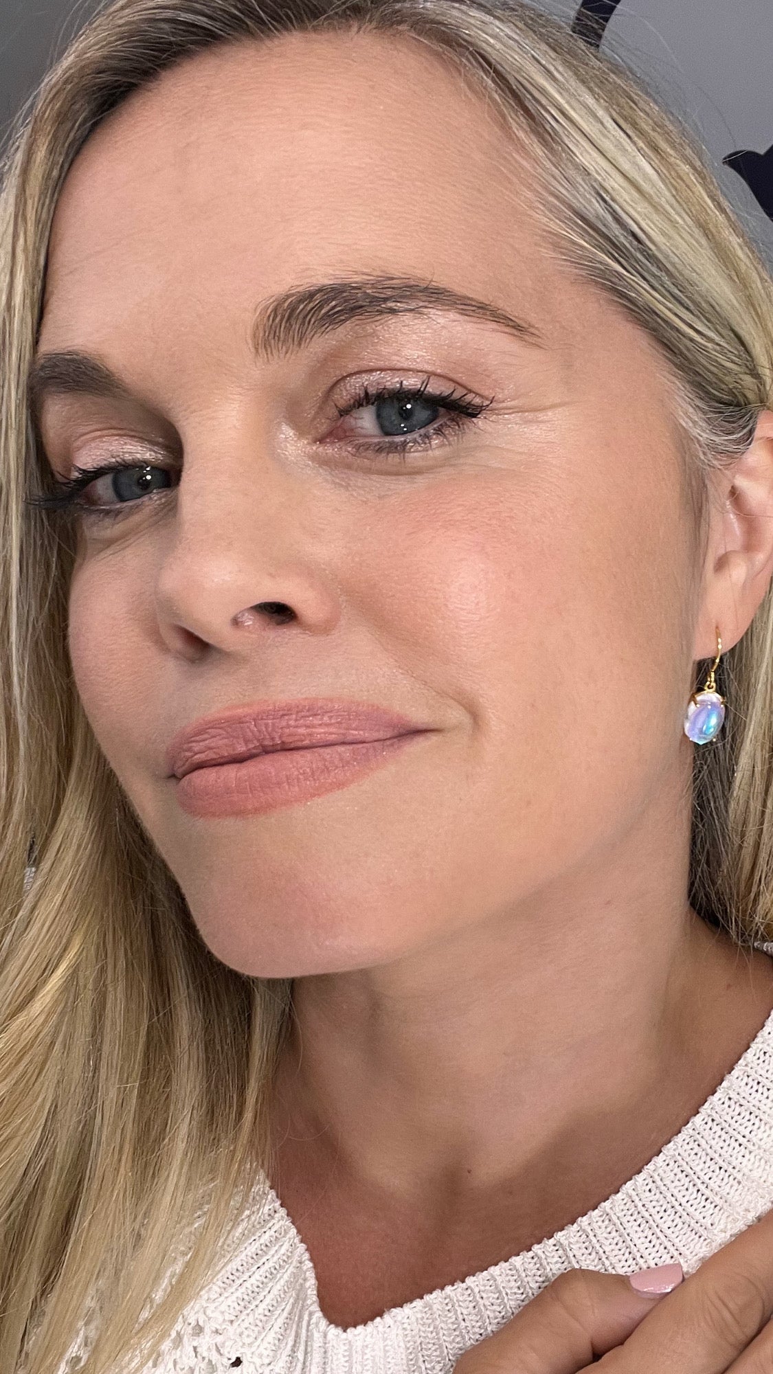Rainbow Moonstone Gold Pendant Earrings