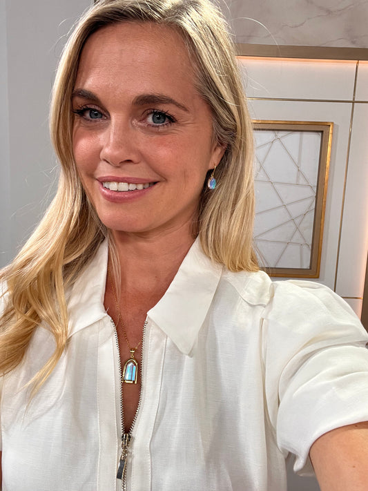 Rainbow Moonstone Gold Pendant Earrings