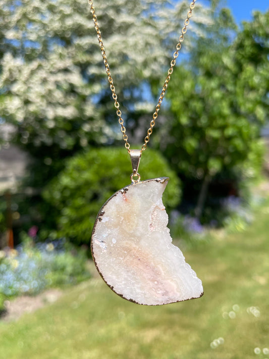 “The Crystal Slice” Natural Amethyst & Agate Pendant (chain not included)
