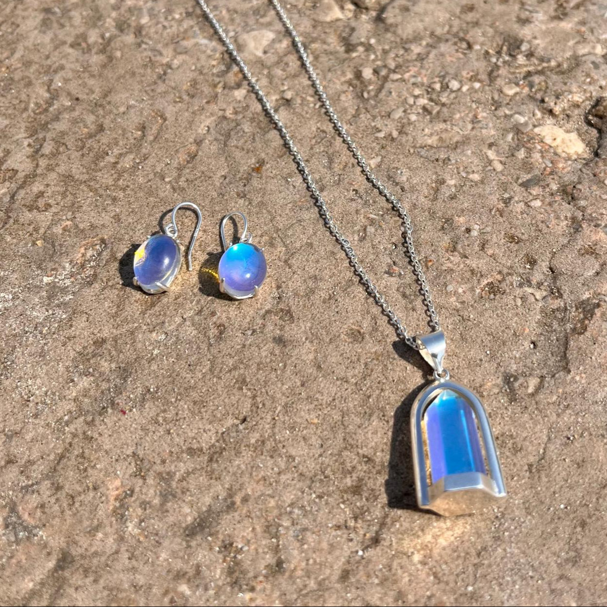 Rainbow Moonstone Sterling Silver Pendant Necklace