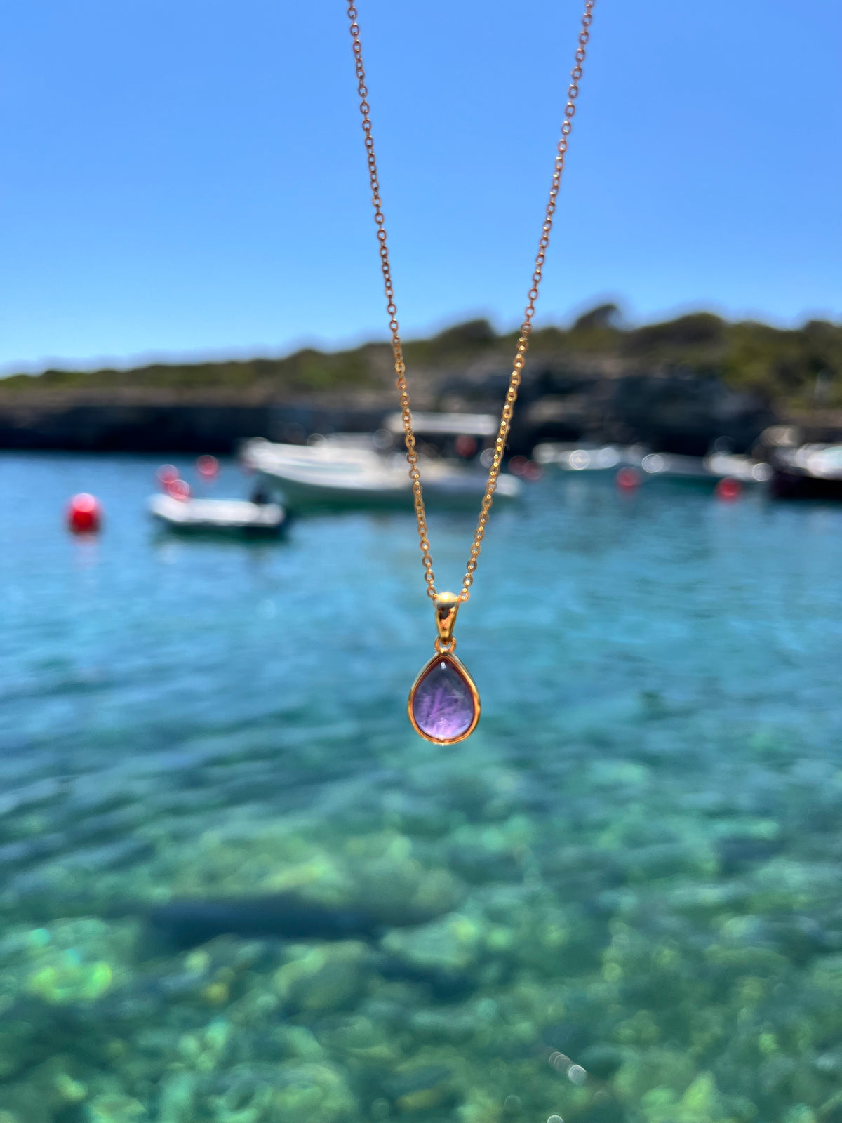 Amethyst Teardrop Pendant with Chain 18k Gold Plated