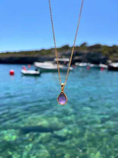 Amethyst Teardrop Pendant with Chain 18k Gold Plated
