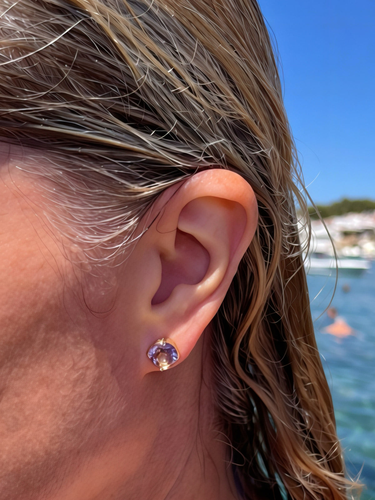Amethyst Oversized Studs 18k Gold Plated