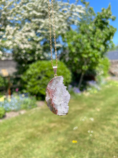 “The Crystal Slice” Natural Amethyst & Agate Pendant (chain not included)
