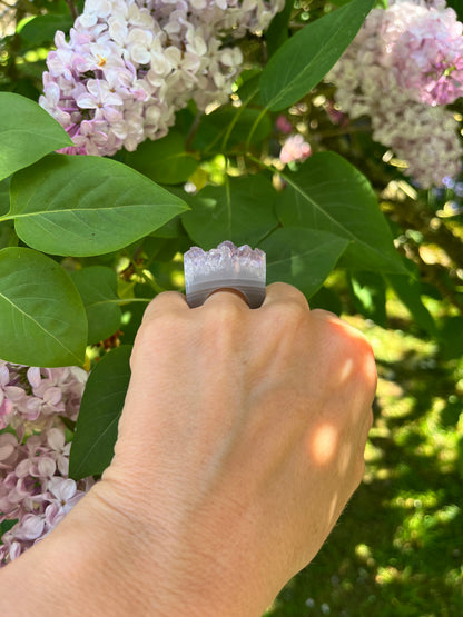 “The Druzy Embrace” Natural Amethyst Statement Ring
