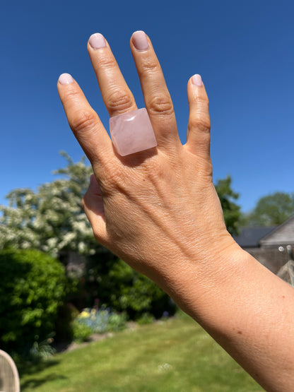 “The Rose Embrace” Smooth Rose Quartz Statement Ring