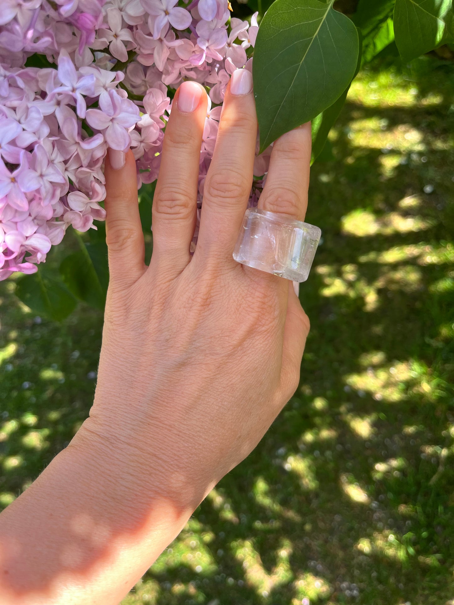 “The Crystal Embrace” Smooth Crystal Quartz Statement Ring