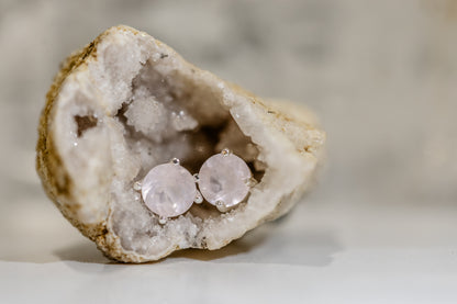 Rose Quartz Studs Earrings Sterling Silver