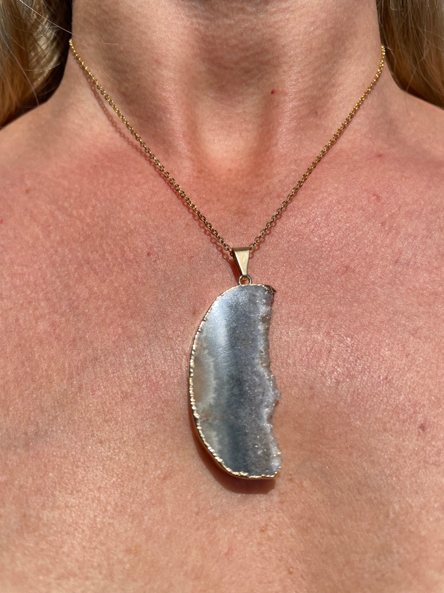 “The Crystal Slice” Natural Amethyst & Agate Pendant (chain not included)