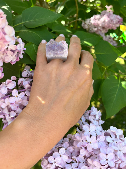 “The Druzy Embrace” Natural Amethyst Statement Ring