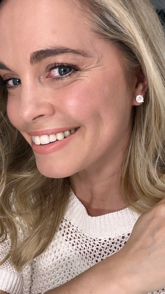 Rose Quartz Studs Earrings Sterling Silver