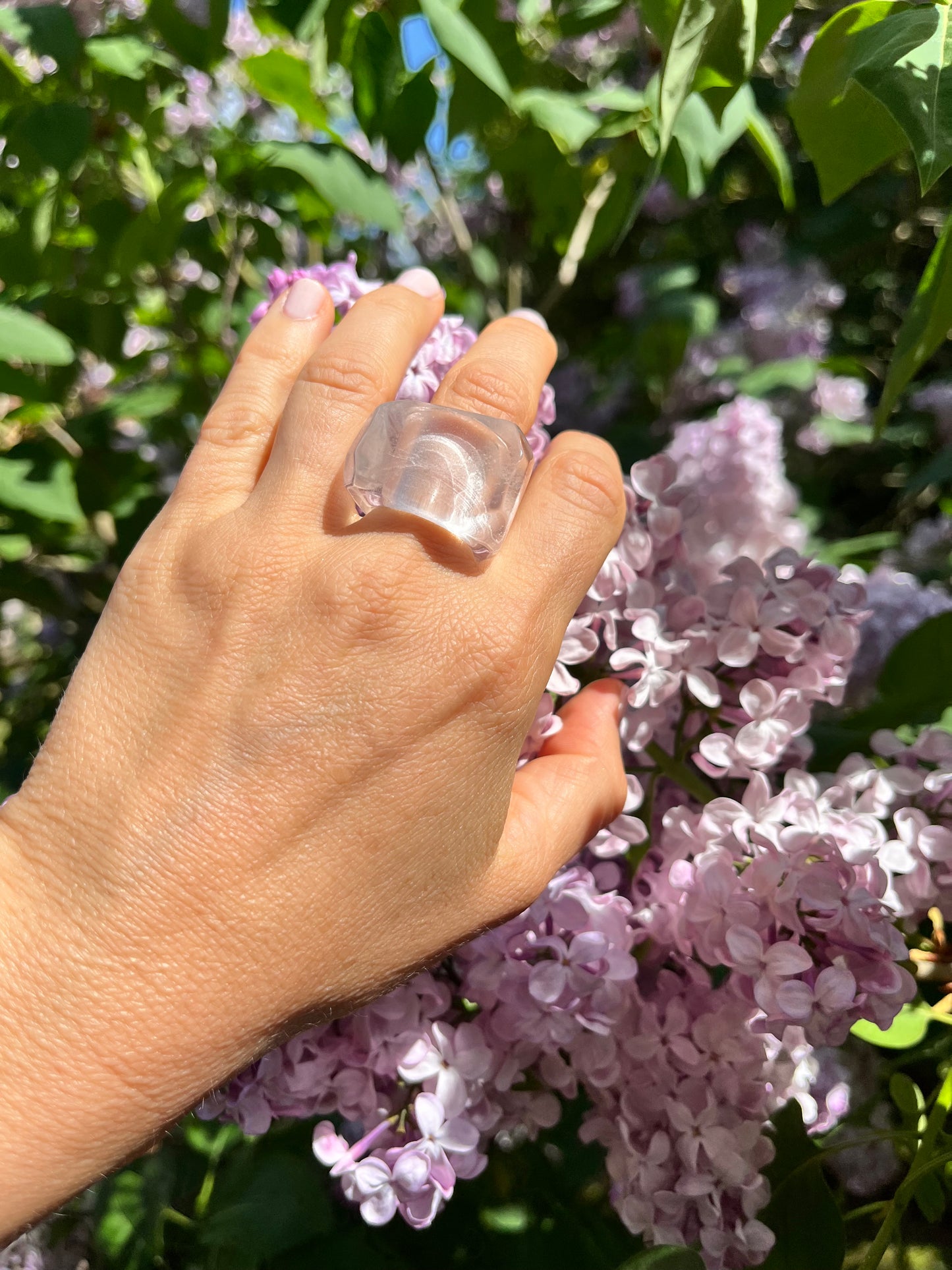“The Crystal Embrace” Smooth Crystal Quartz Statement Ring