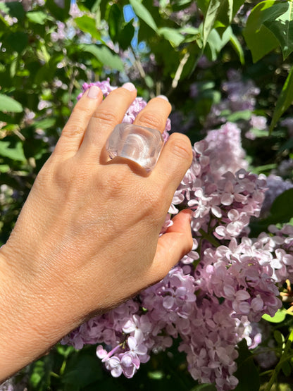 “The Crystal Embrace” Smooth Crystal Quartz Statement Ring