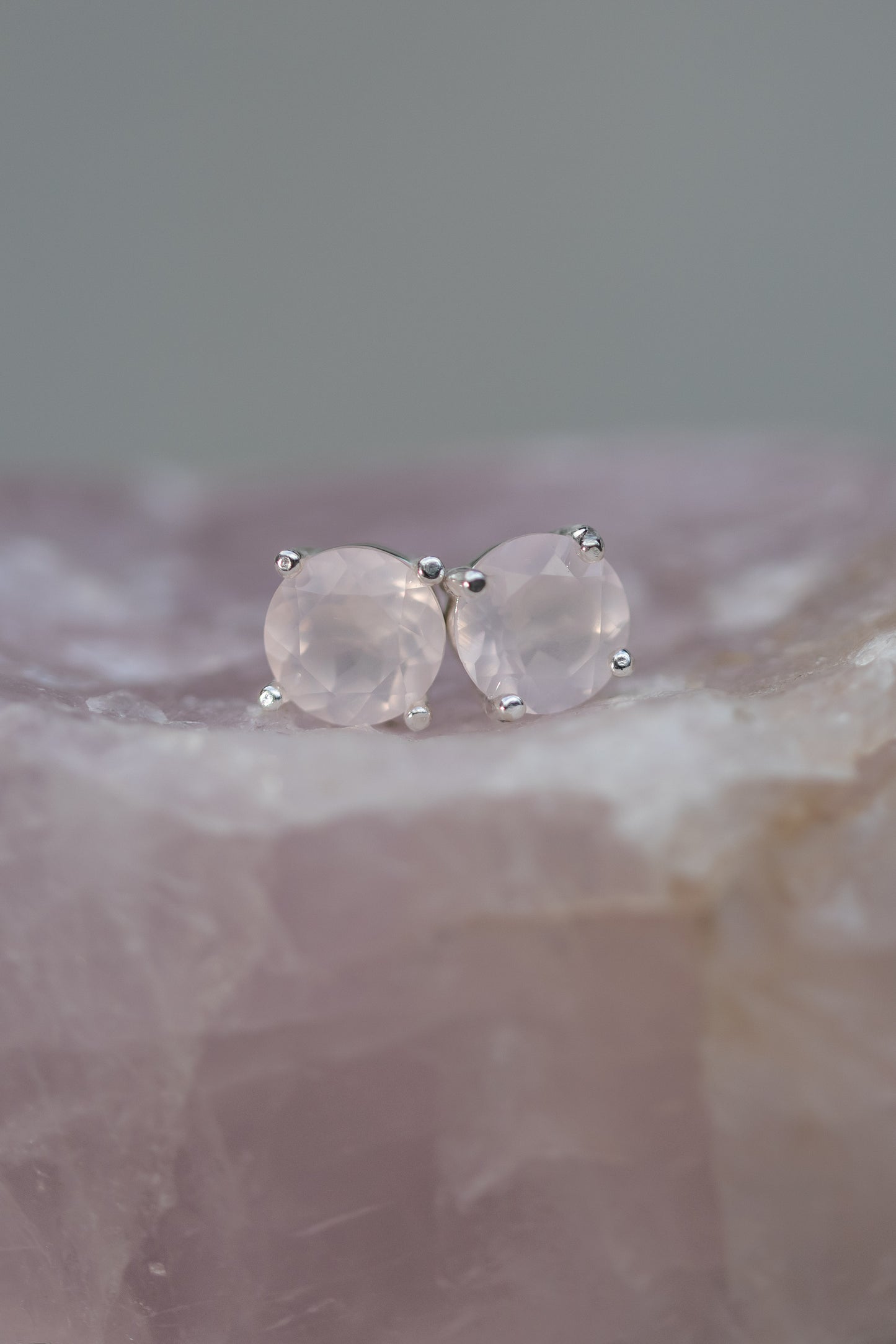 Rose Quartz Studs Earrings Sterling Silver
