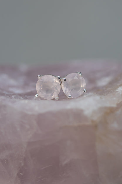Rose Quartz Studs Earrings Sterling Silver