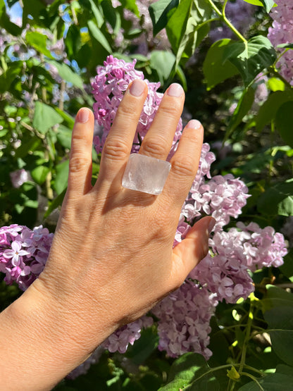 “The Crystal Embrace” Smooth Crystal Quartz Statement Ring