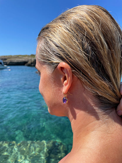 Amethyst Oval Drop Earrings 18k Gold Plated
