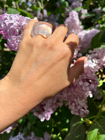 “The Crystal Embrace” Smooth Crystal Quartz Statement Ring