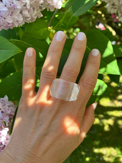“The Crystal Embrace” Smooth Crystal Quartz Statement Ring