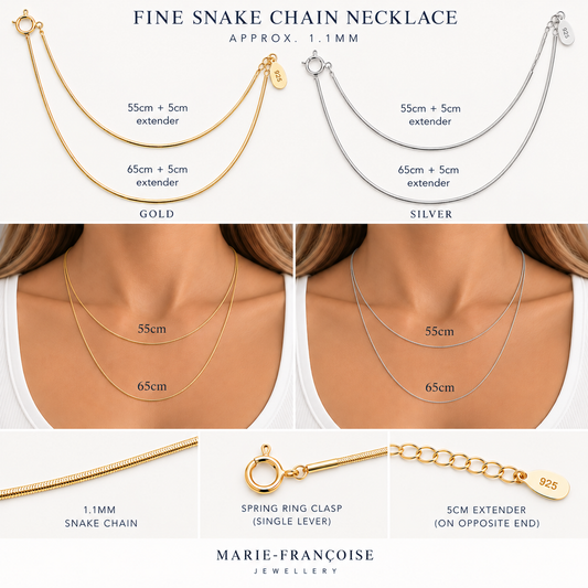 Fine Snake Chain Necklace - 925 Sterling Silver & 18k Gold Plated