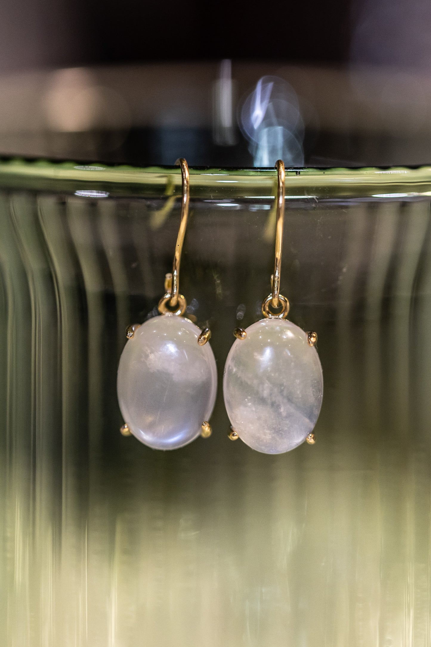 Rainbow Moonstone Pendant Earrings – Milky Glow Edition |18k Gold Plated Sterling Silver