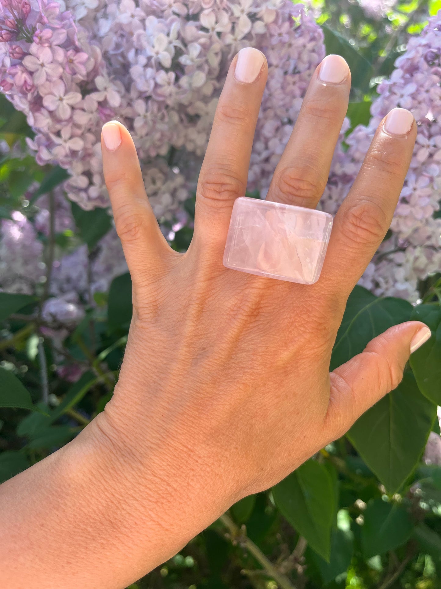 “The Rose Embrace” Smooth Rose Quartz Statement Ring