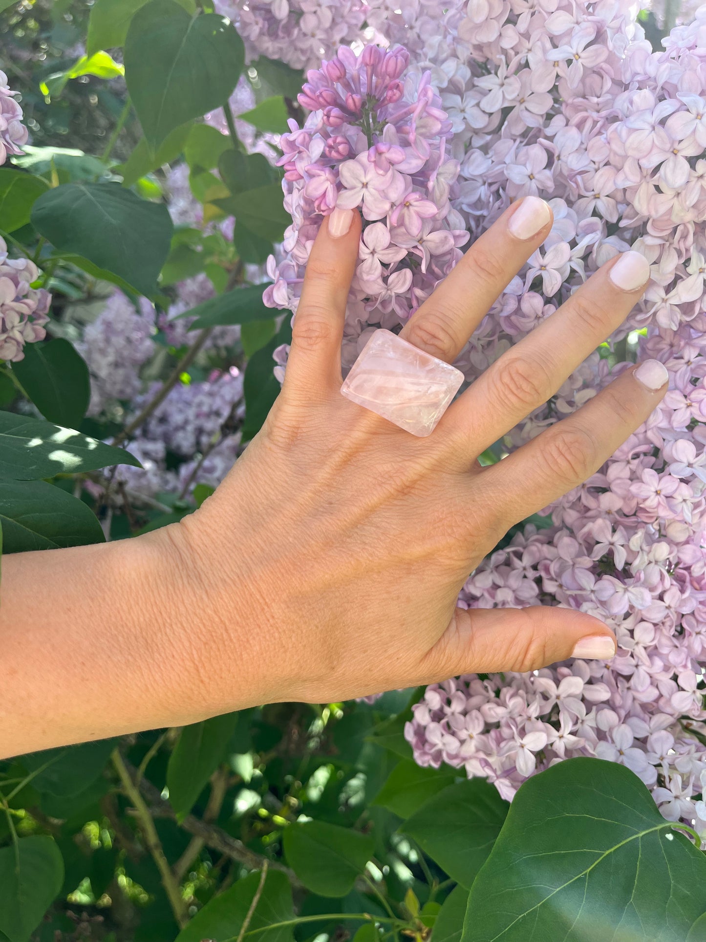 “The Rose Embrace” Smooth Rose Quartz Statement Ring