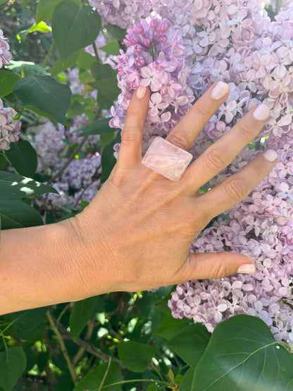 “The Rose Embrace” Smooth Rose Quartz Statement Ring