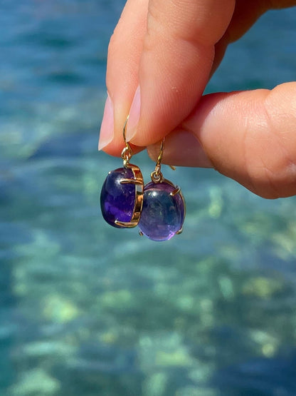 Amethyst Oval Drop Earrings 18k Gold Plated