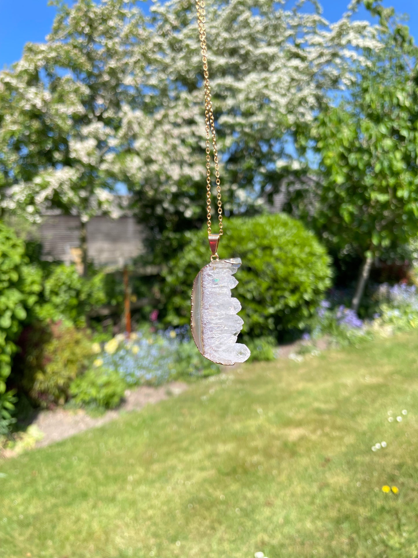 “The Crystal Slice” Natural Amethyst & Agate Pendant (chain not included)