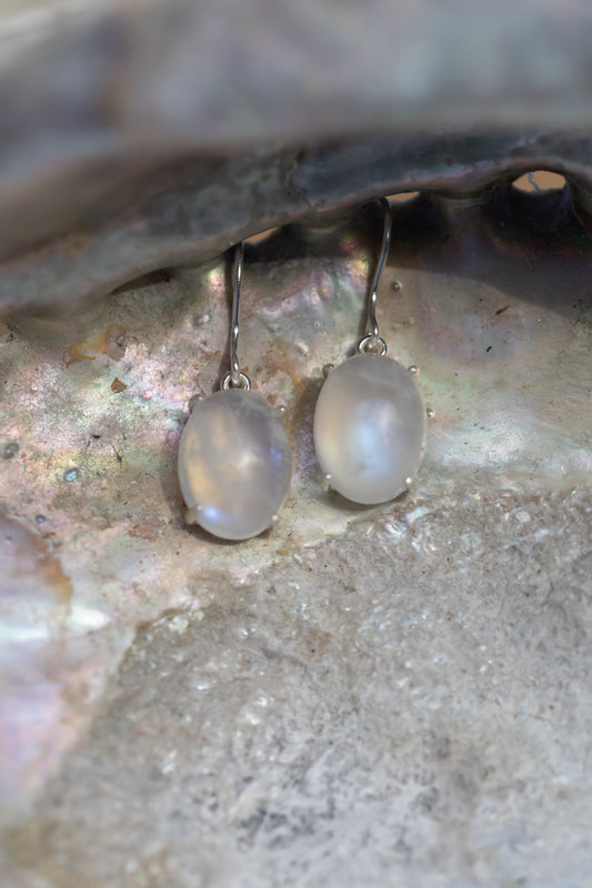 Rainbow Moonstone Pendant Earrings – Milky Glow Edition | Sterling Silver