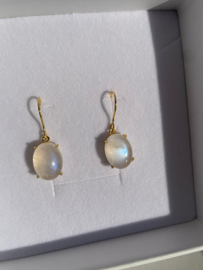 Rainbow Moonstone Pendant Earrings – Milky Glow Edition |18k Gold Plated Sterling Silver