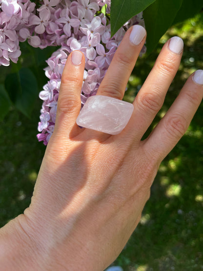 “The Rose Embrace” Smooth Rose Quartz Statement Ring