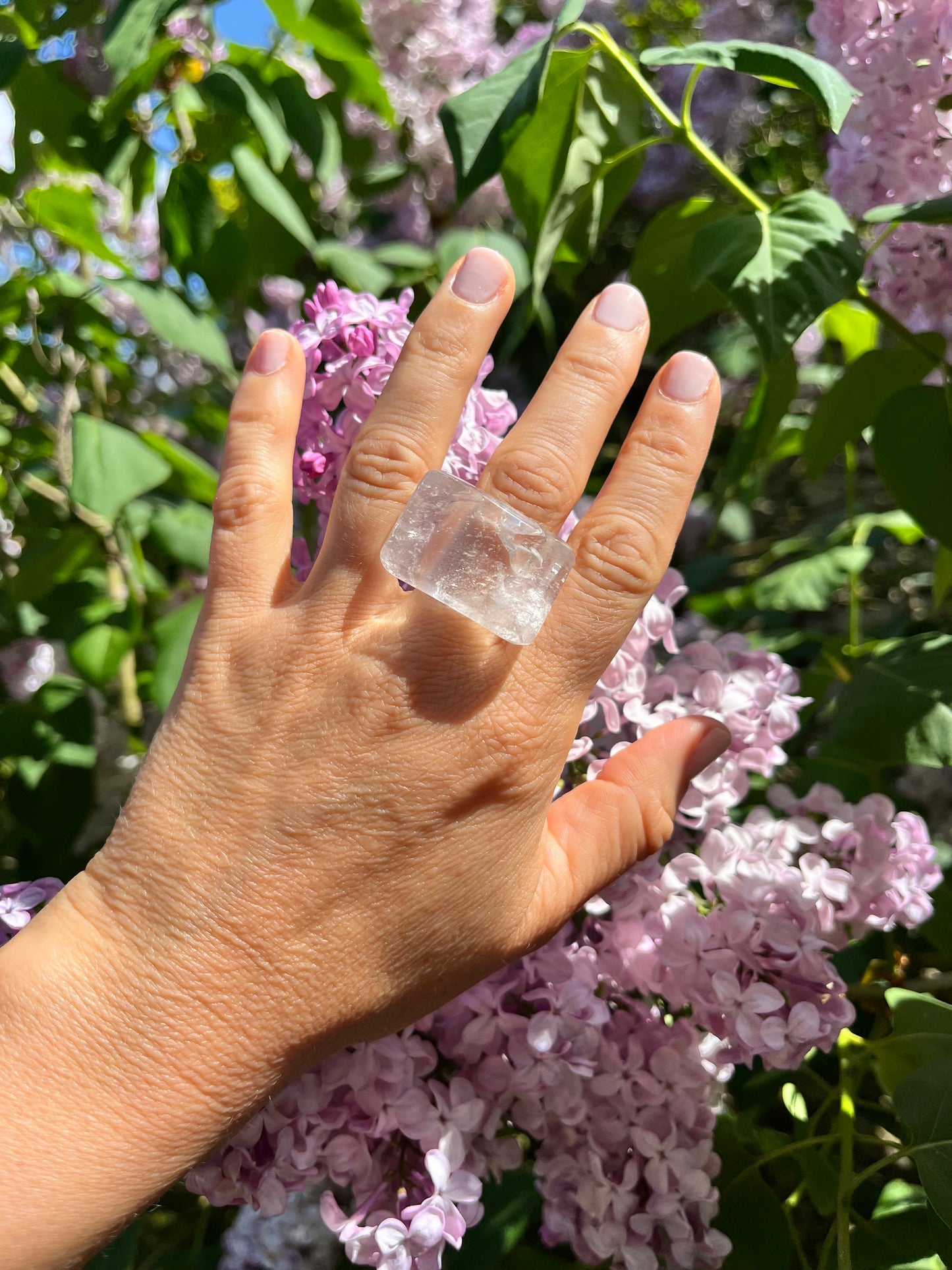 “The Crystal Embrace” Smooth Crystal Quartz Statement Ring