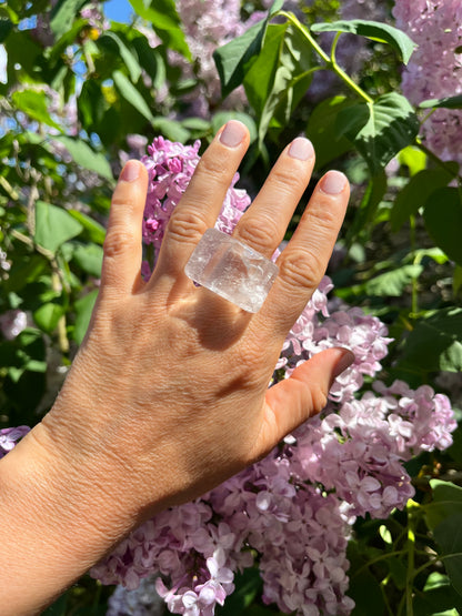 “The Crystal Embrace” Smooth Crystal Quartz Statement Ring