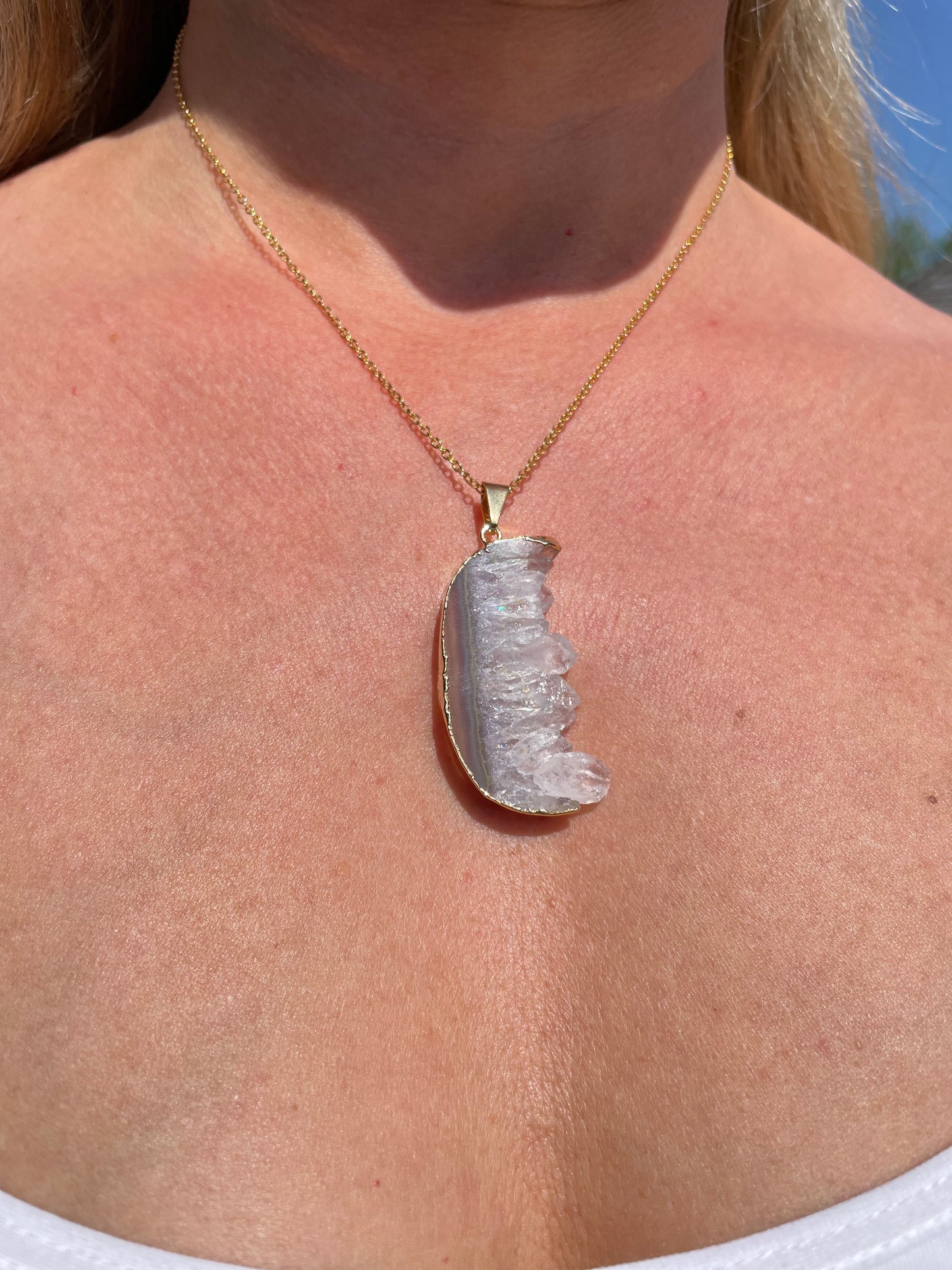 “The Crystal Slice” Natural Amethyst & Agate Pendant (chain not included)