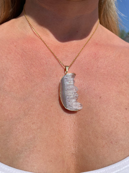 “The Crystal Slice” Natural Amethyst & Agate Pendant (chain not included)
