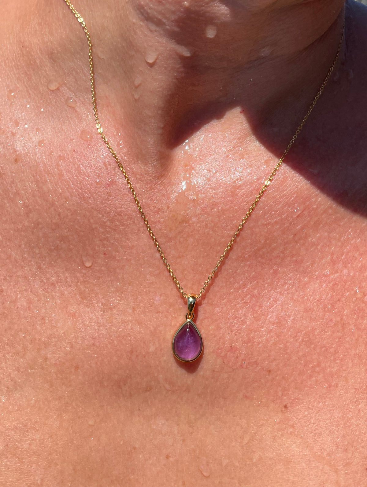 Amethyst Teardrop Pendant with Chain 18k Gold Plated