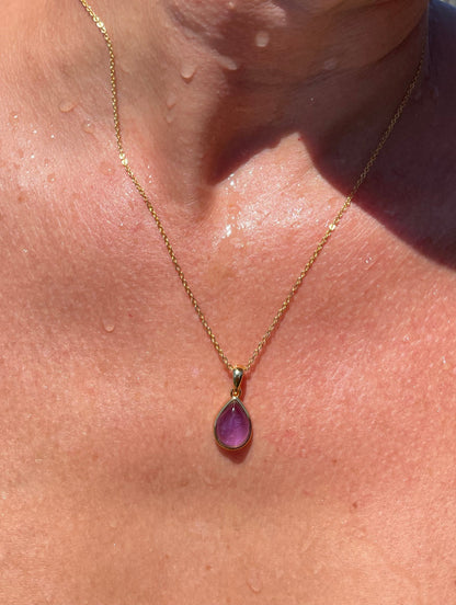Amethyst Teardrop Pendant with Chain 18k Gold Plated
