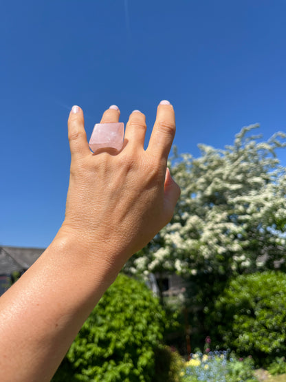 “The Rose Embrace” Smooth Rose Quartz Statement Ring