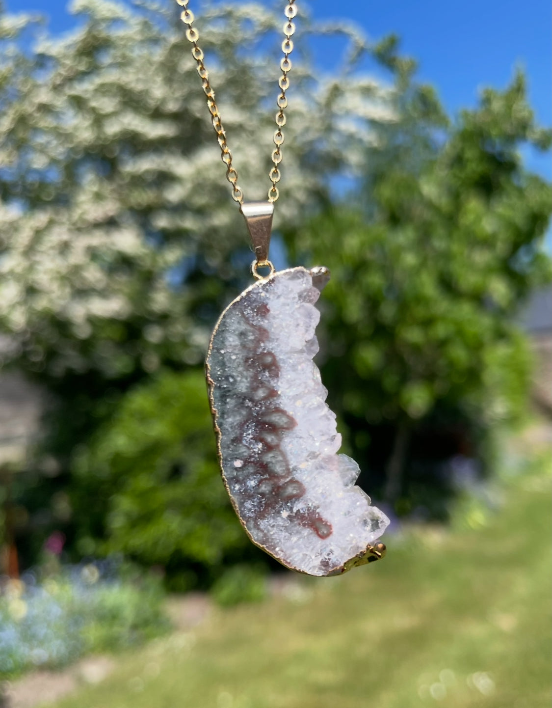 “The Crystal Slice” Natural Amethyst & Agate Pendant (chain not included)