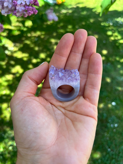 “The Druzy Embrace” Natural Amethyst Statement Ring