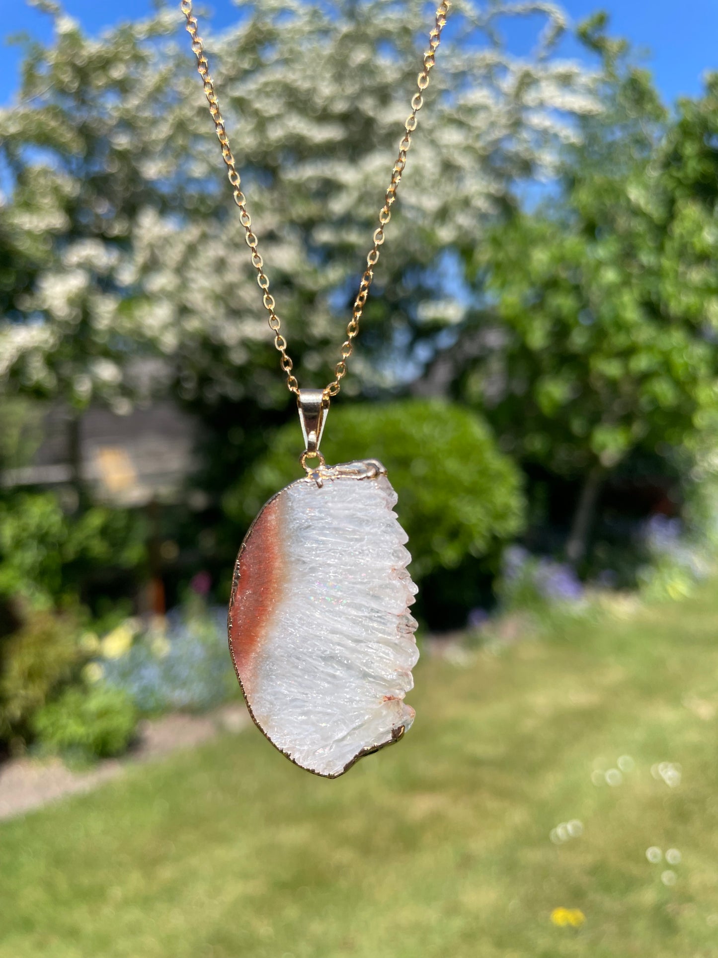 “The Crystal Slice” Natural Amethyst & Agate Pendant (chain not included)