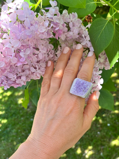 “The Druzy Embrace” Natural Amethyst Statement Ring