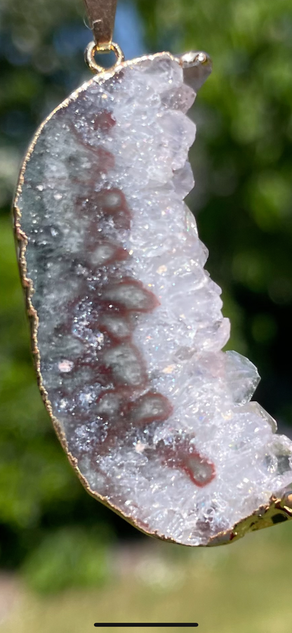 “The Crystal Slice” Natural Amethyst & Agate Pendant (chain not included)