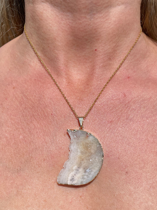 “The Crystal Slice” Natural Amethyst & Agate Pendant (chain not included)