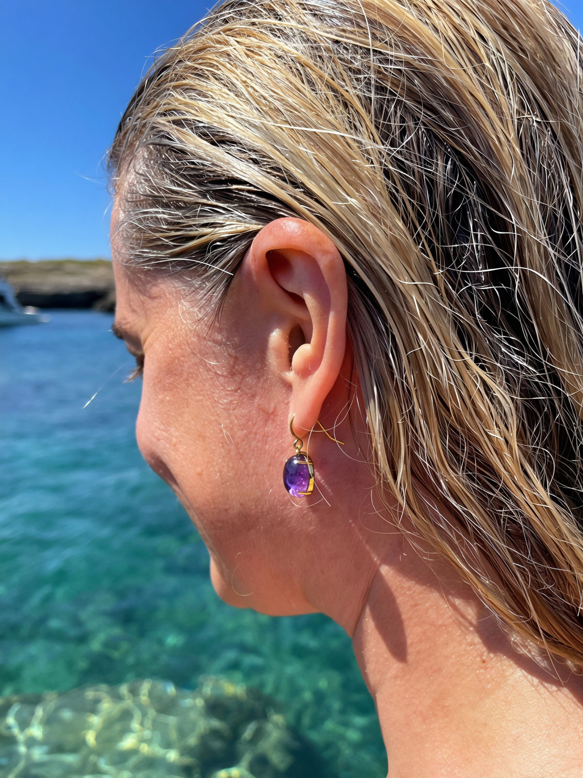 Amethyst Oval Drop Earrings 18k Gold Plated