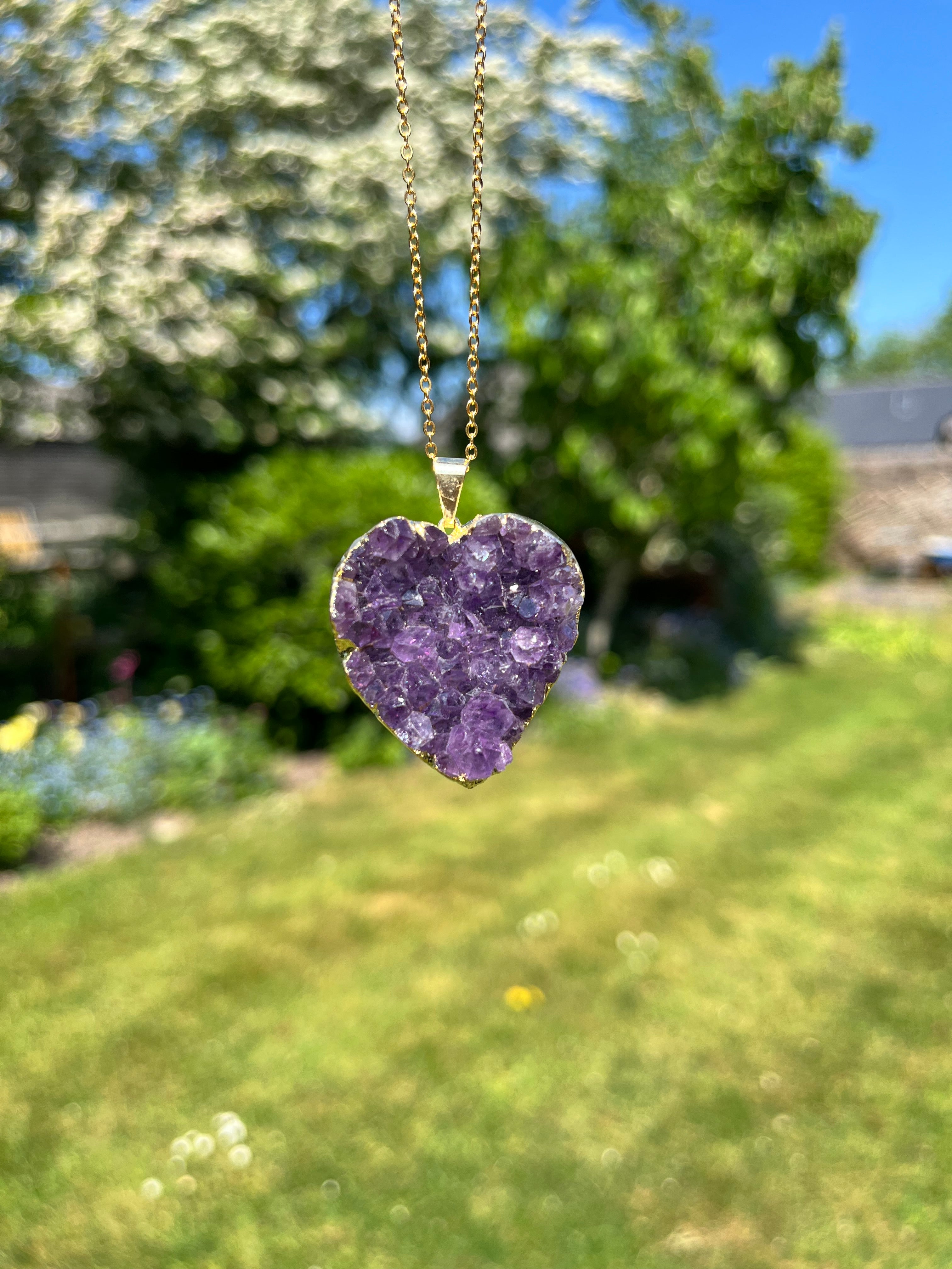 The Amethyst Heart” Natural Druzy Pendant (chain not included