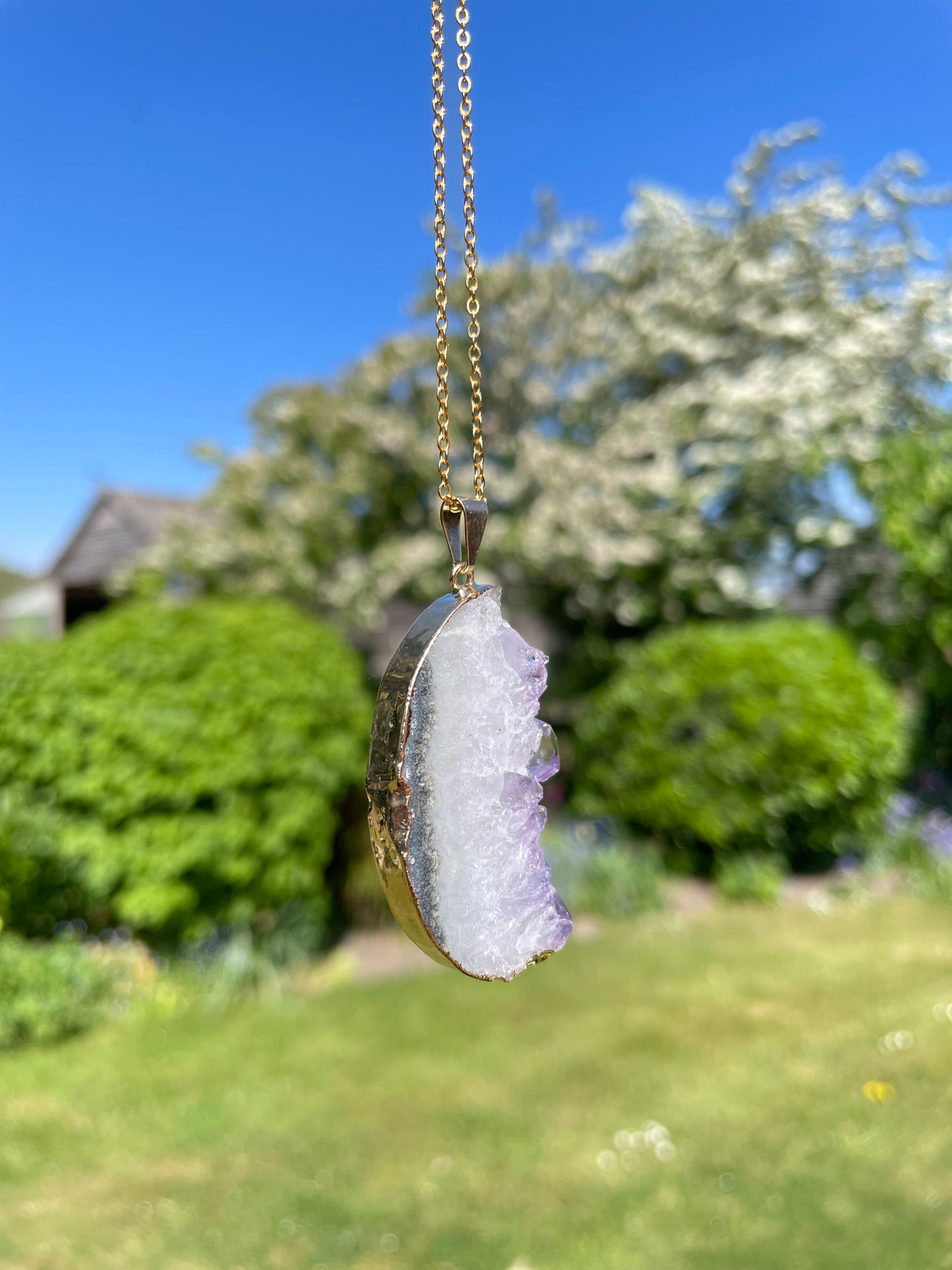“The Crystal Slice” Natural Amethyst & Agate Pendant (chain not included)
